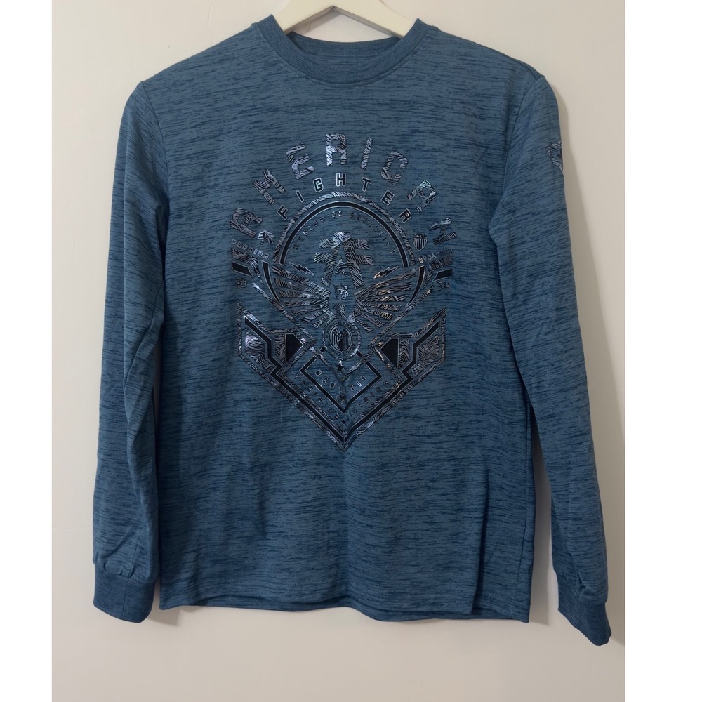 American Fighter Long Sleeve‎ Tee Youth Large Blue Graphic Athletic Shirt MMA